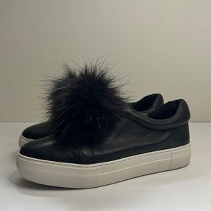 J Slides black leather tennis shoes